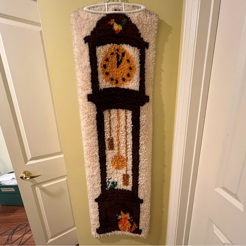 Handcrafted Grandfather Clock Wall Hanging with Cat Design